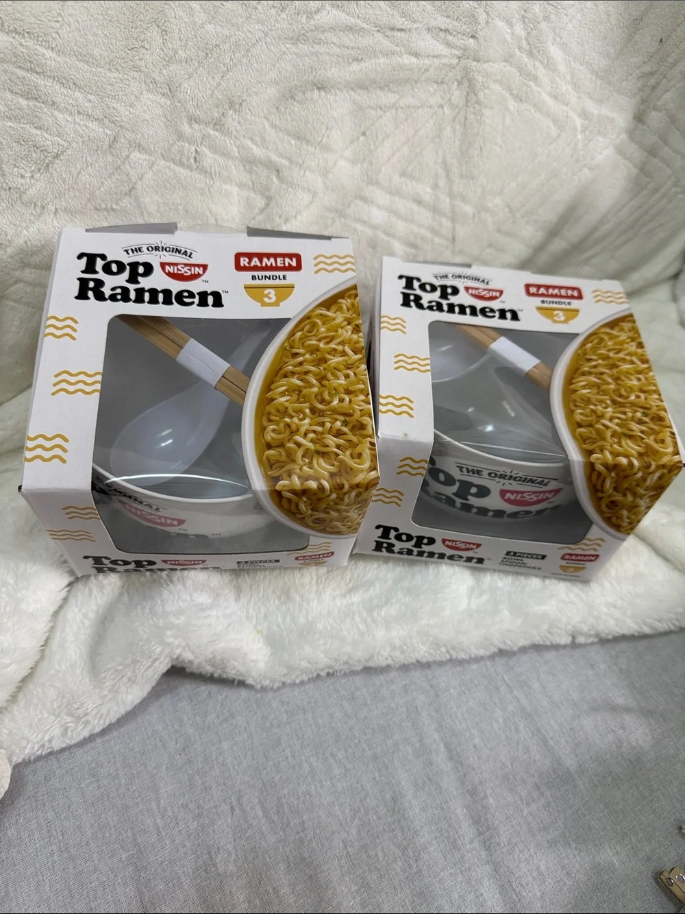 Nissin Top Ramen White Ceramic Bowl Set with Chopsticks